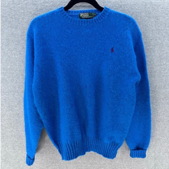 VTG Ralph Lauren Polo Women's sz L/XL Wool Blue Sweater Pullover 90s Comfort - Picture 1 of 12